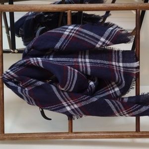 Plaid Blanket Scarf (Navy, Red, and White)